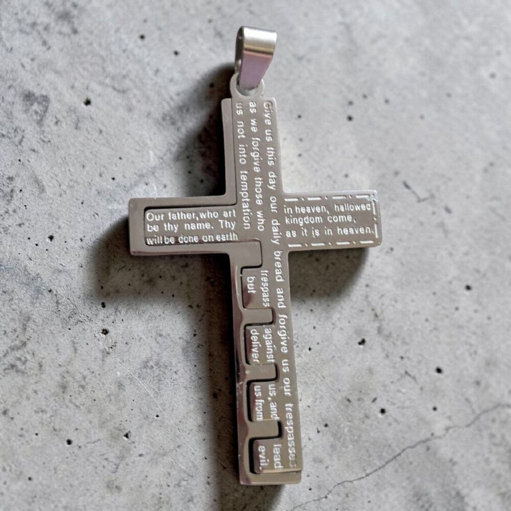 Lord's Prayer Cross Pendant, Stainless Steel Cross Charm, Christian Gift